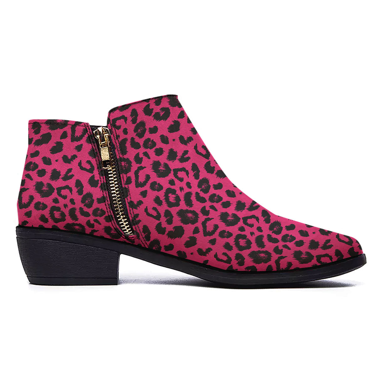 Leopard Hot Pink Print Ankle Boots-grizzshop