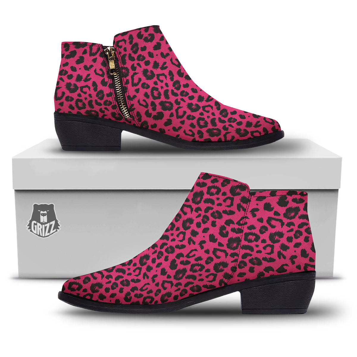 Leopard Hot Pink Print Ankle Boots-grizzshop