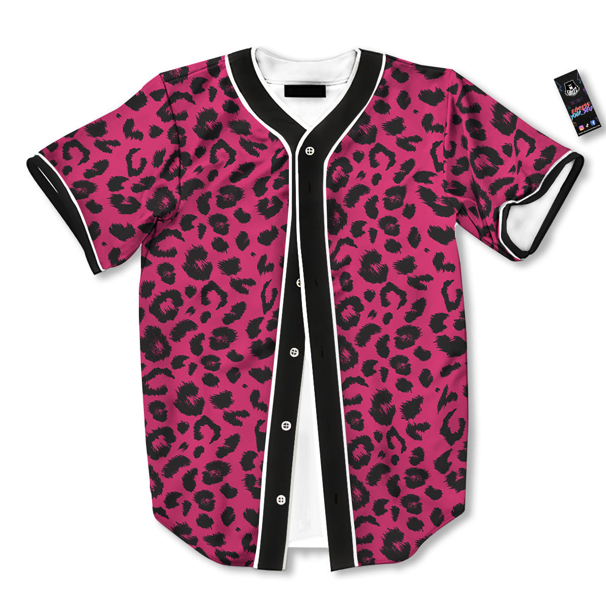 Leopard Hot Pink Print Baseball Jersey-grizzshop