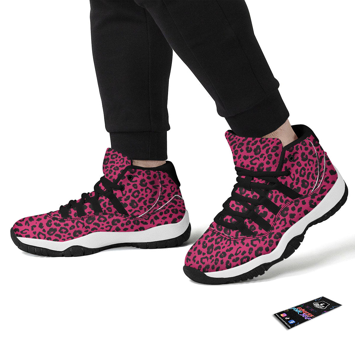 Leopard Hot Pink Print Black Bball Shoes-grizzshop