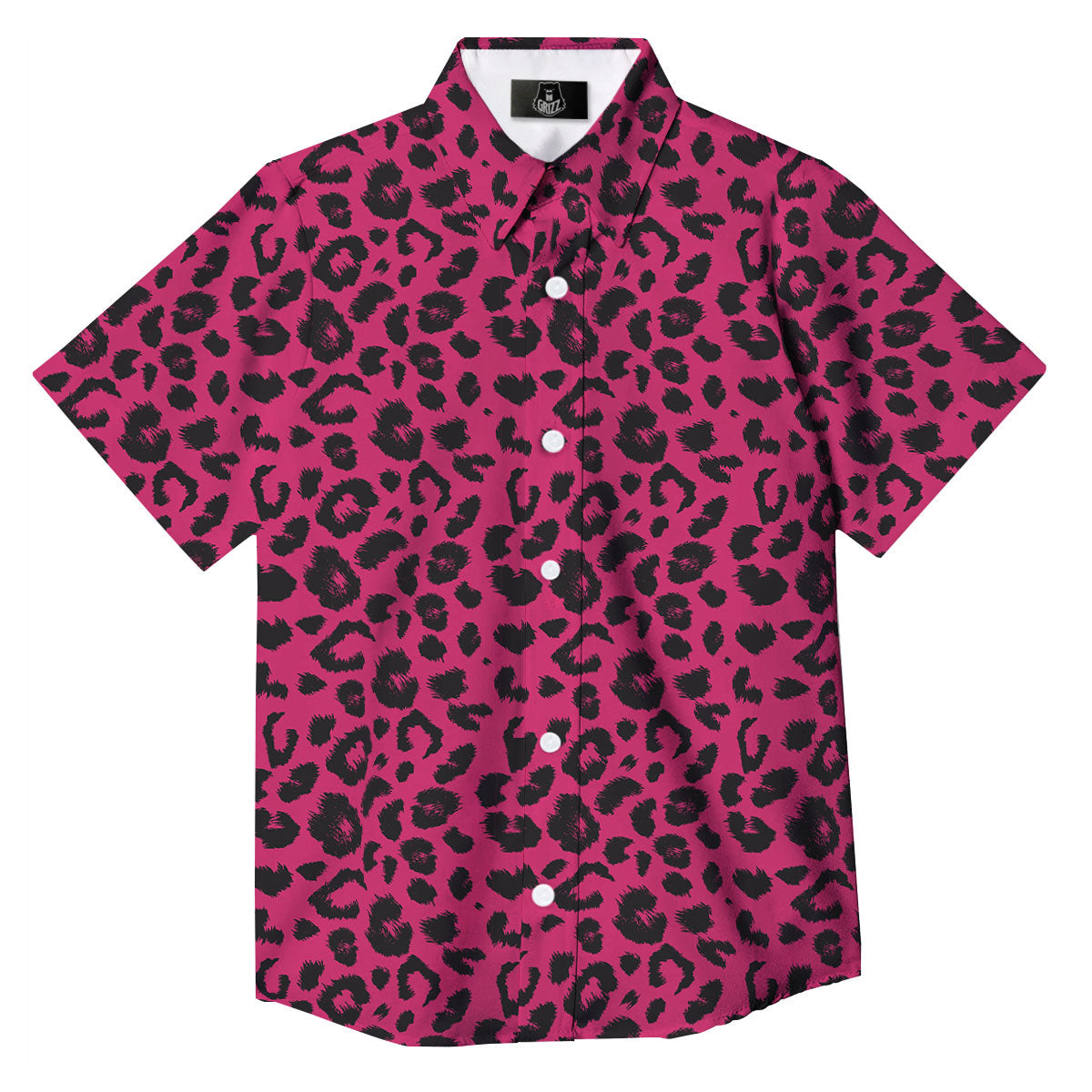 Leopard Hot Pink Print Button Up Shirt-grizzshop