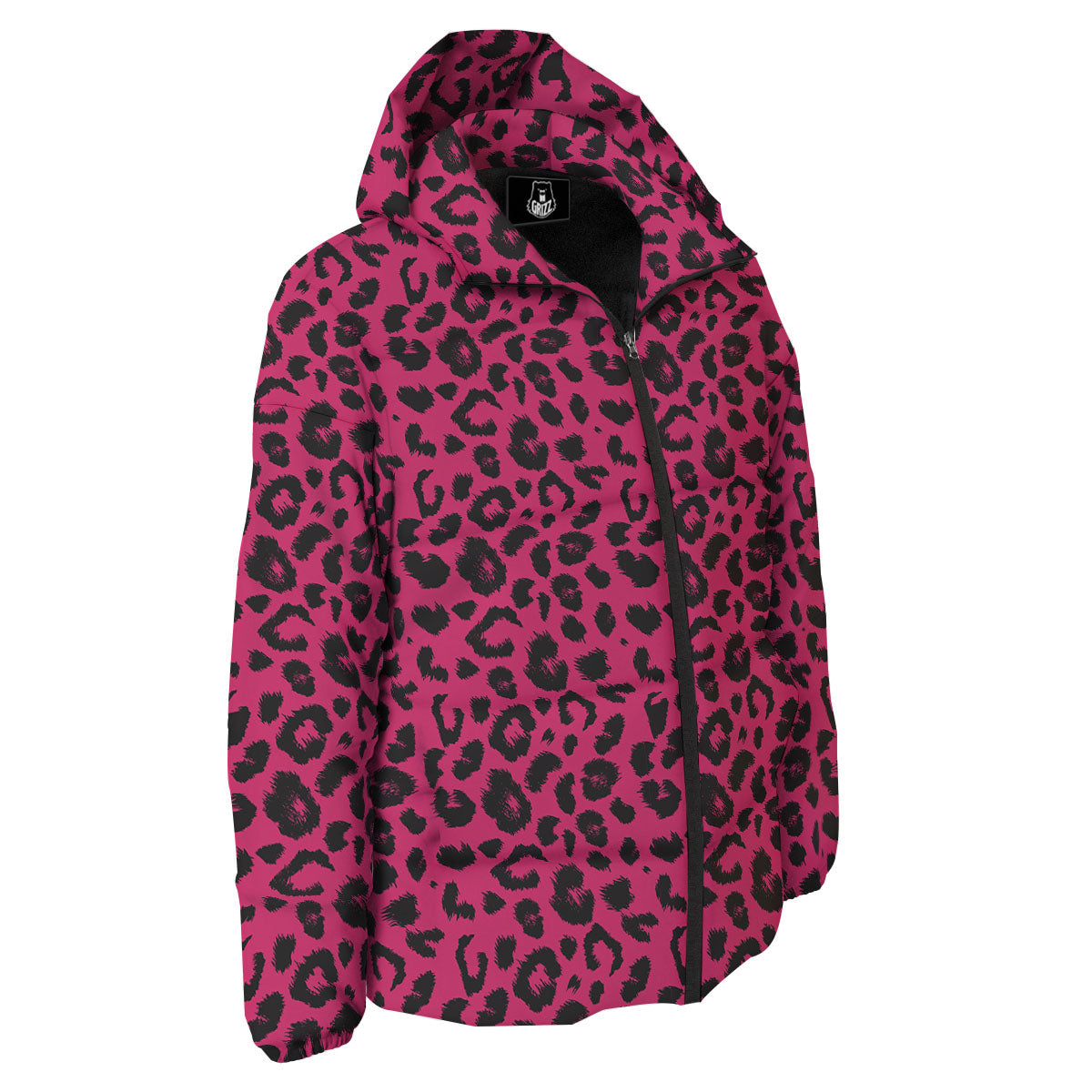 Leopard Hot Pink Print Down Jacket-grizzshop