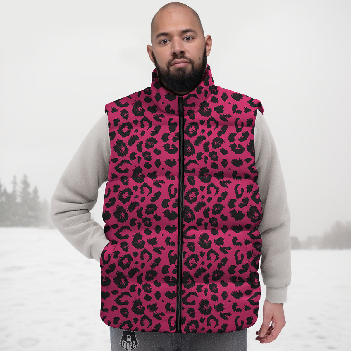 Leopard Hot Pink Print Down Vest