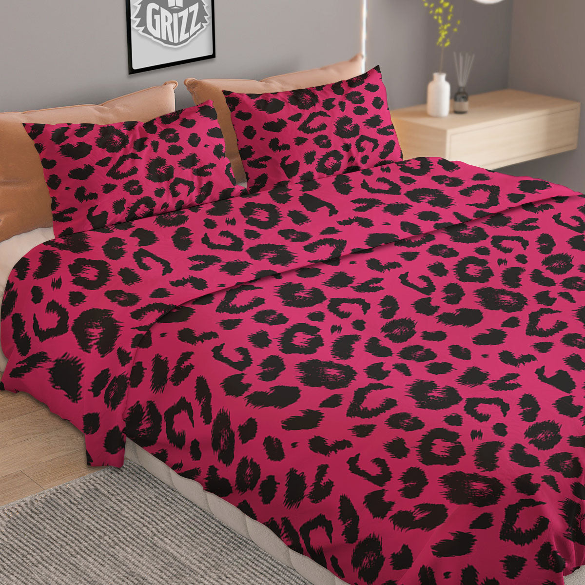 Leopard Hot Pink Print Duvet Cover Bedding Set
