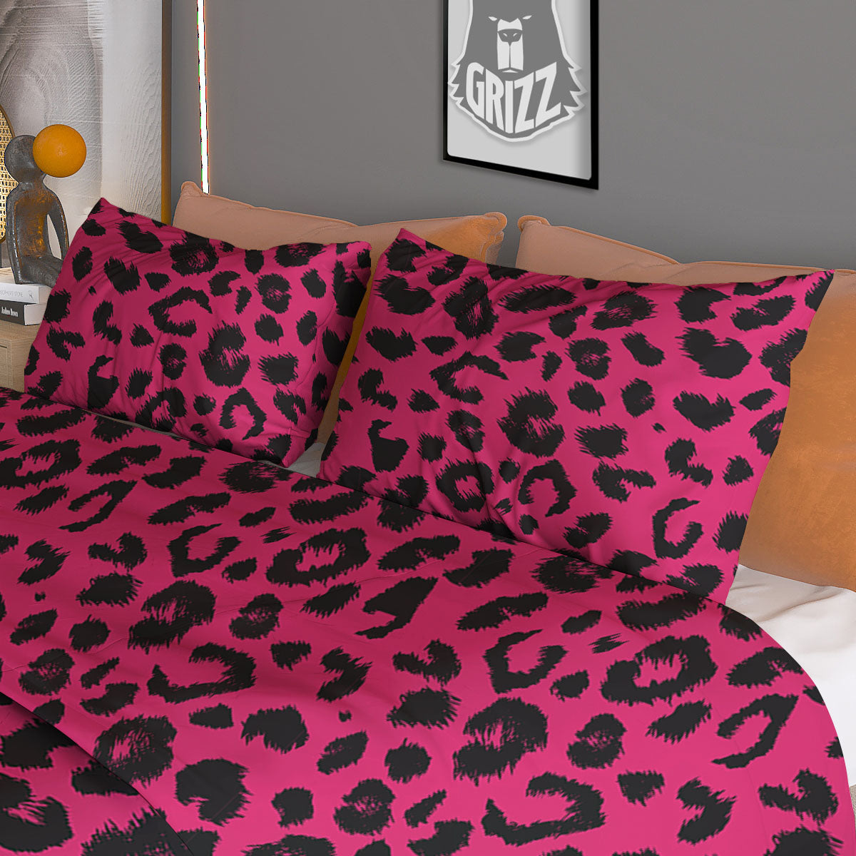 Leopard Hot Pink Print Duvet Cover Bedding Set