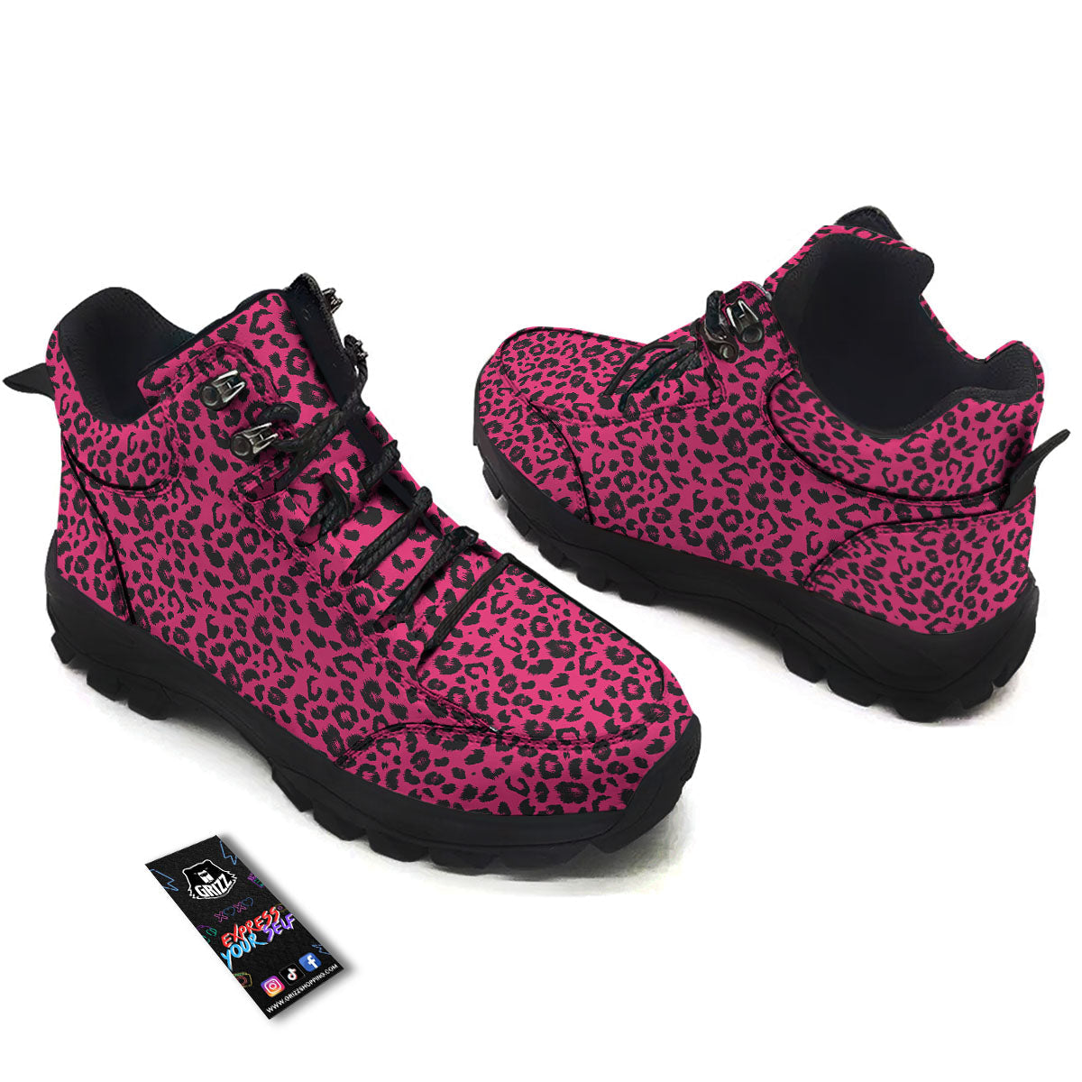 Leopard Hot Pink Print Hiking Shoes-grizzshop