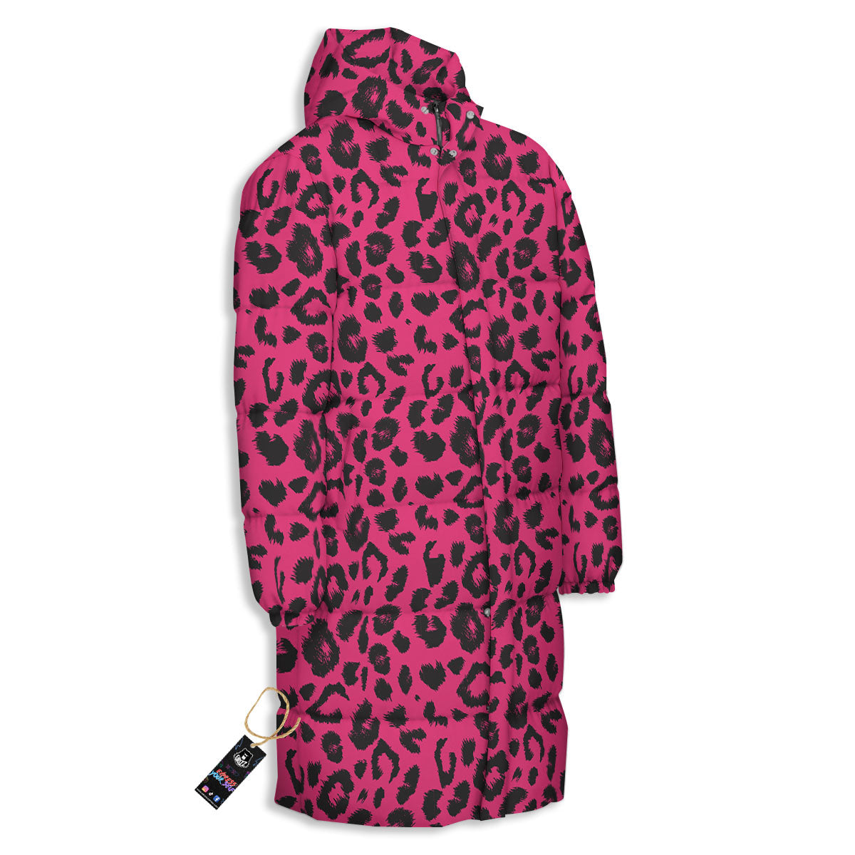 Leopard Hot Pink Print Long Down Jacket-grizzshop