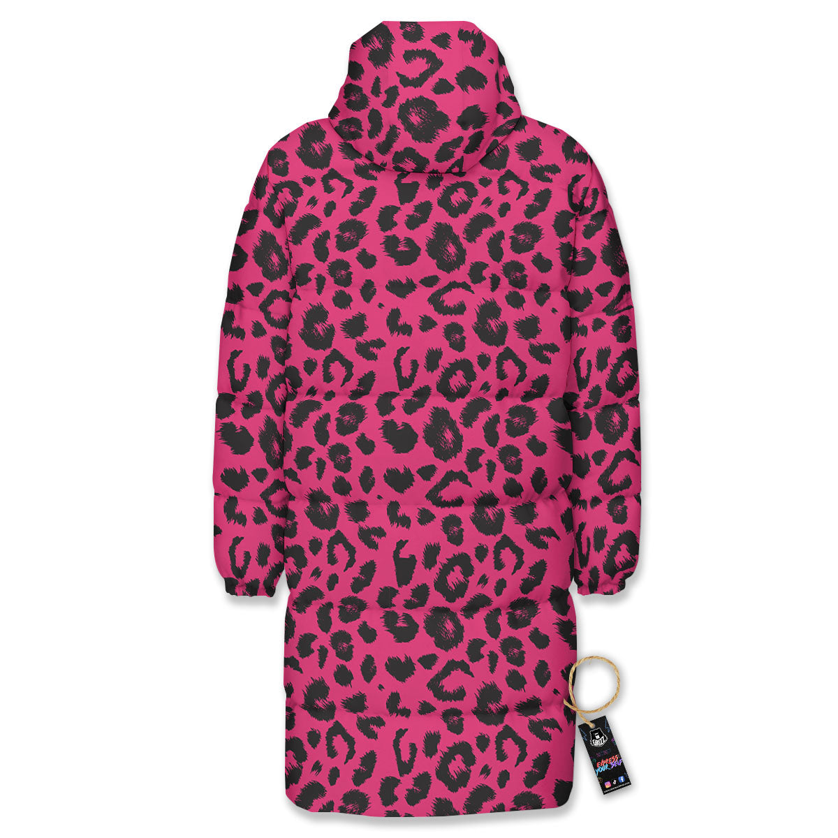 Leopard Hot Pink Print Long Down Jacket-grizzshop