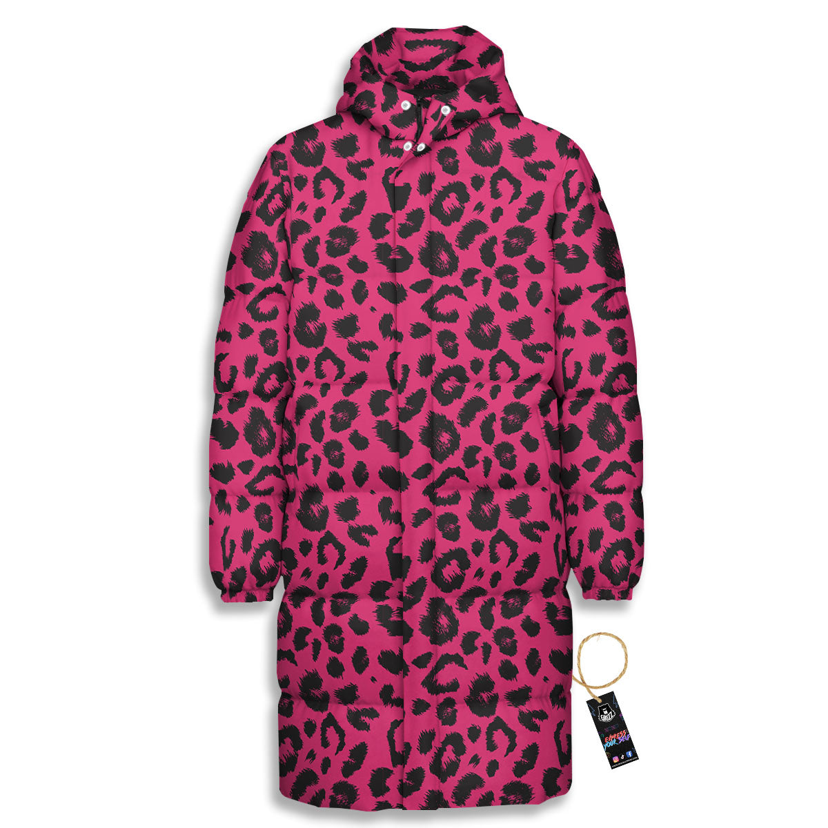Leopard Hot Pink Print Long Down Jacket-grizzshop