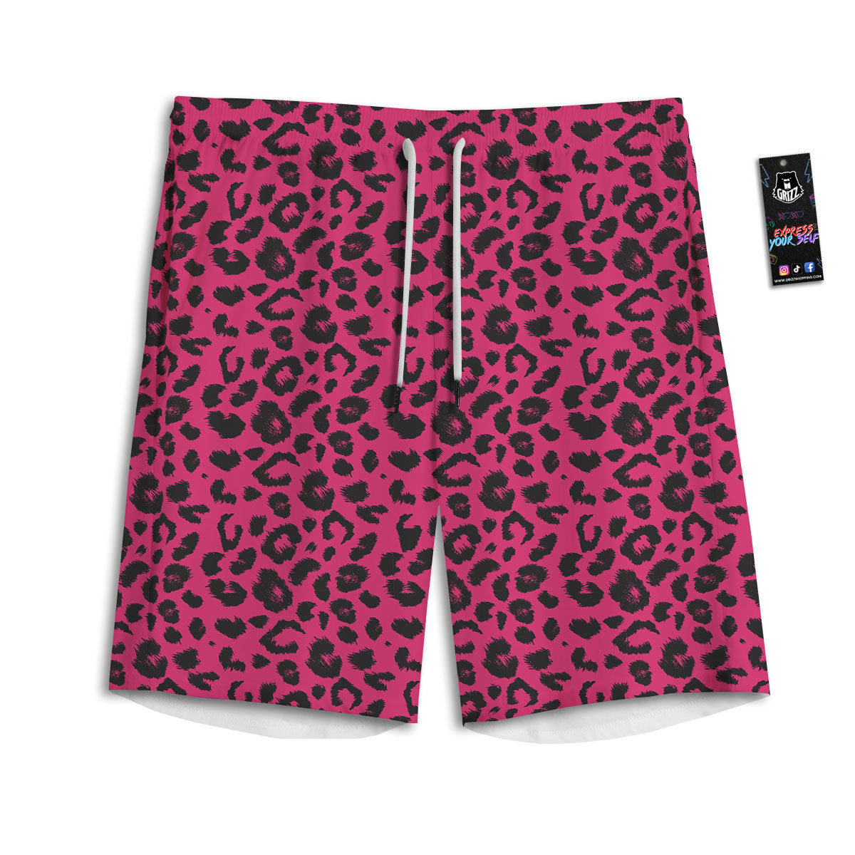 Leopard Hot Pink Print Men's Athletic Shorts