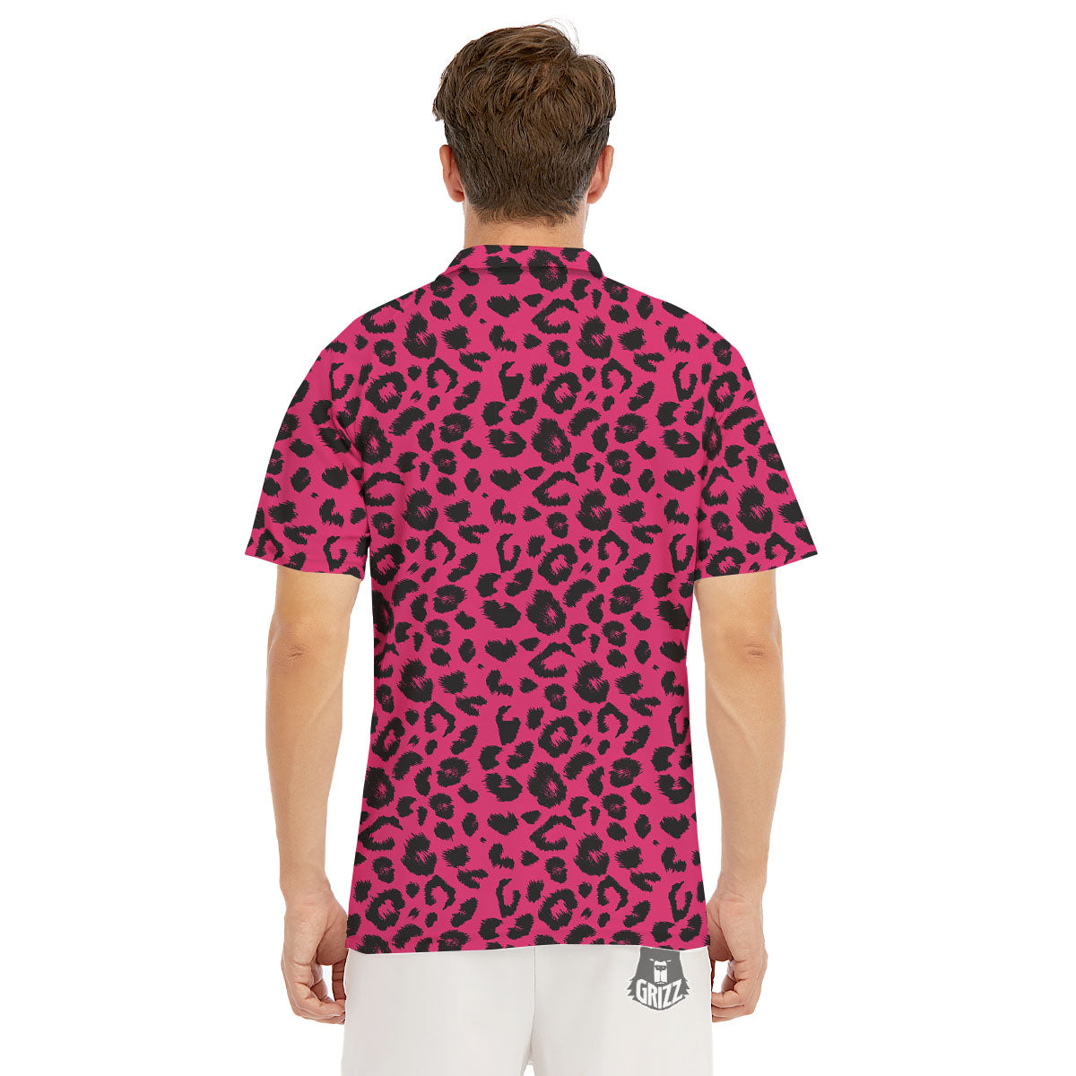 Leopard Hot Pink Print Men's Golf Shirts-grizzshop