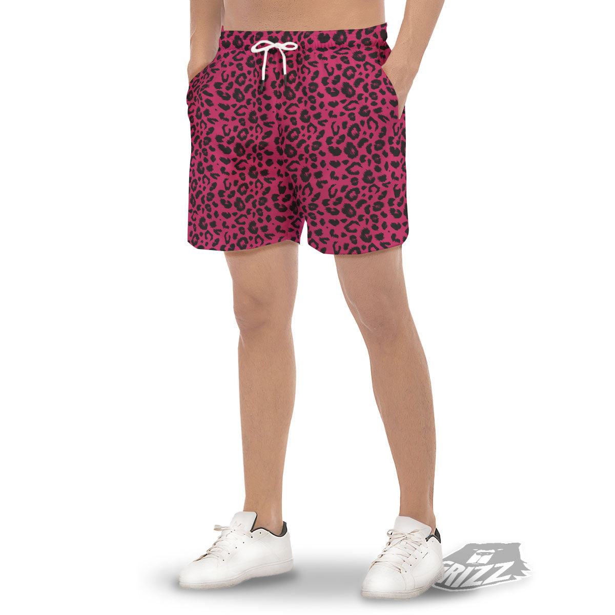 Leopard Hot Pink Print Men's Gym Shorts-grizzshop