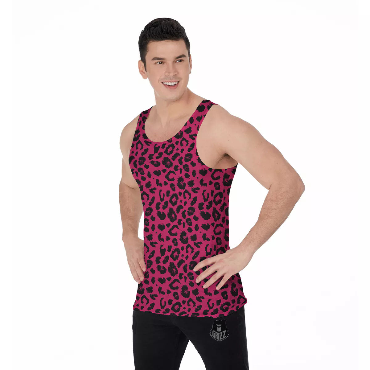 Leopard Hot Pink Print Men's Tank Top-grizzshop