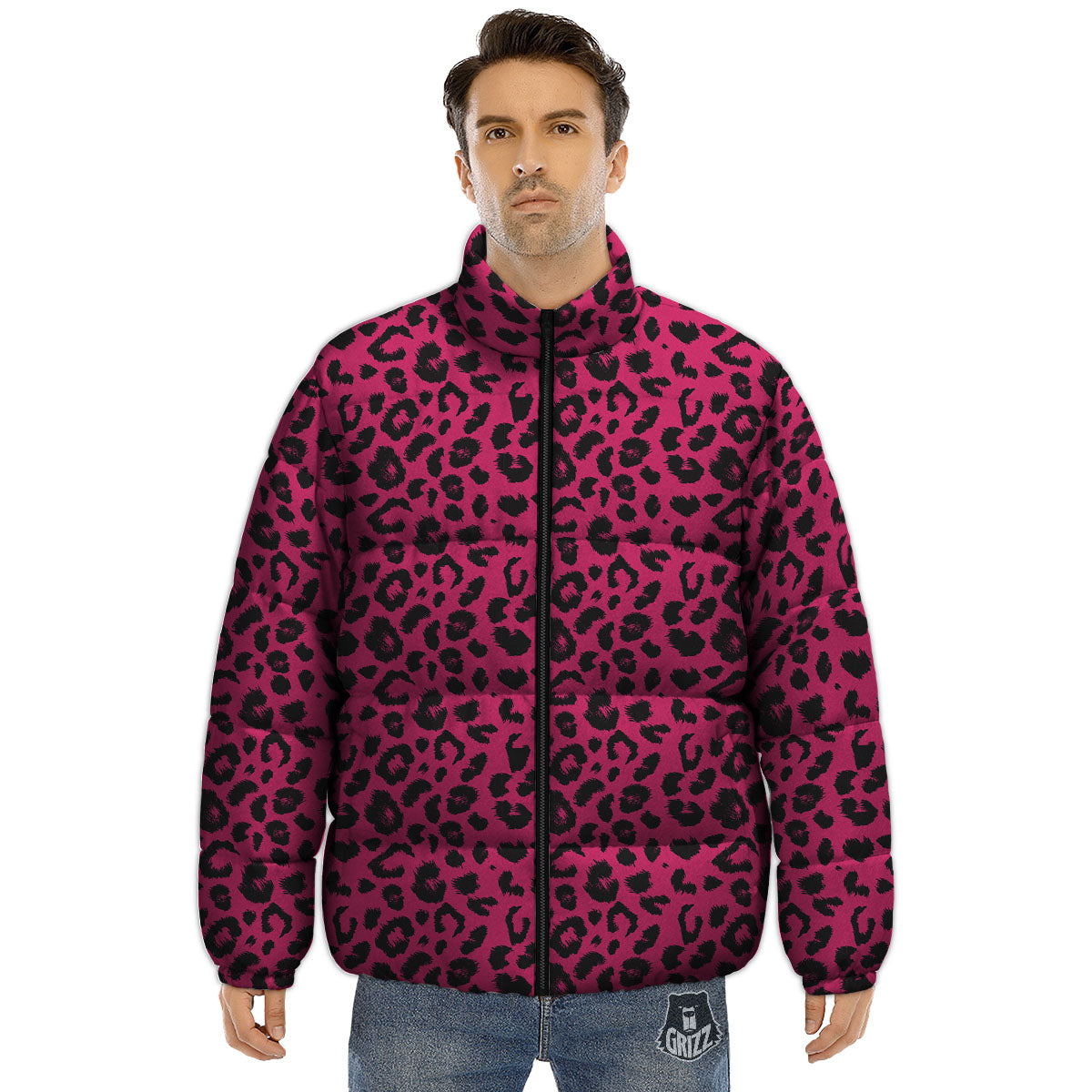 Leopard Hot Pink Print Puffer Jacket-grizzshop
