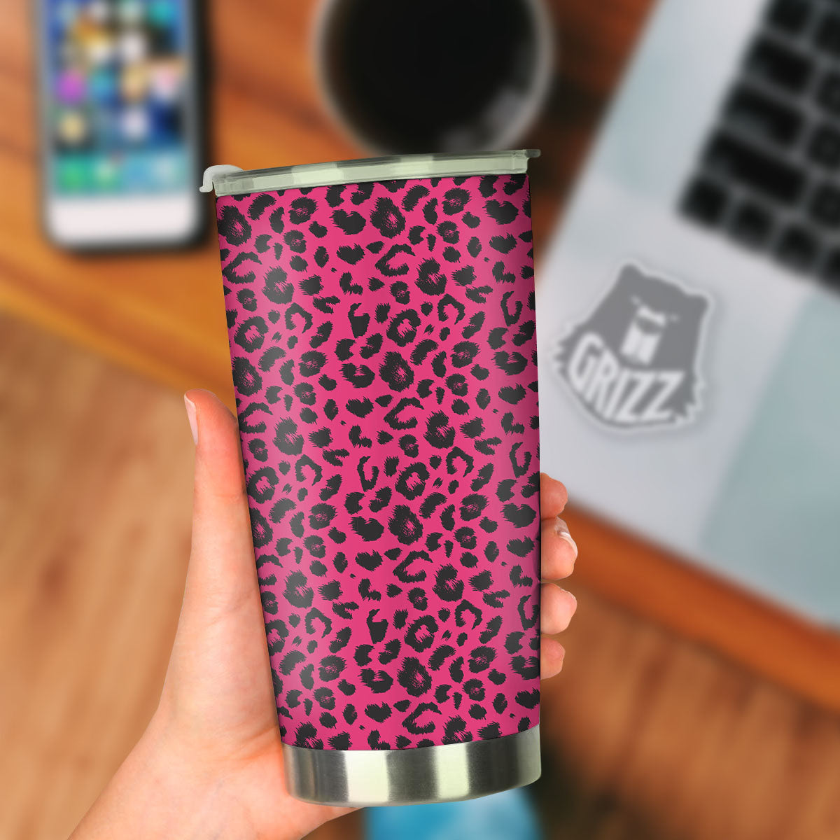 Leopard Hot Pink Print Tumbler-grizzshop