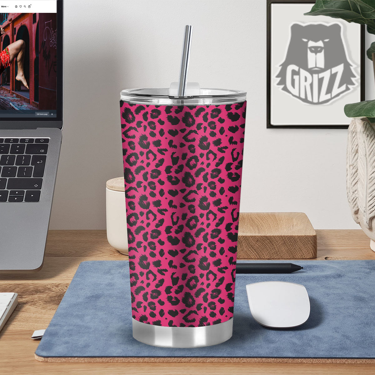 Leopard Hot Pink Print Tumbler-grizzshop