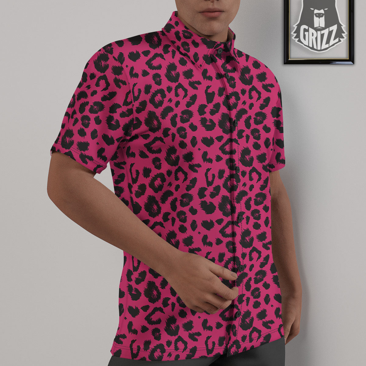 Leopard Hot Pink Print Untucked Shirts-grizzshop