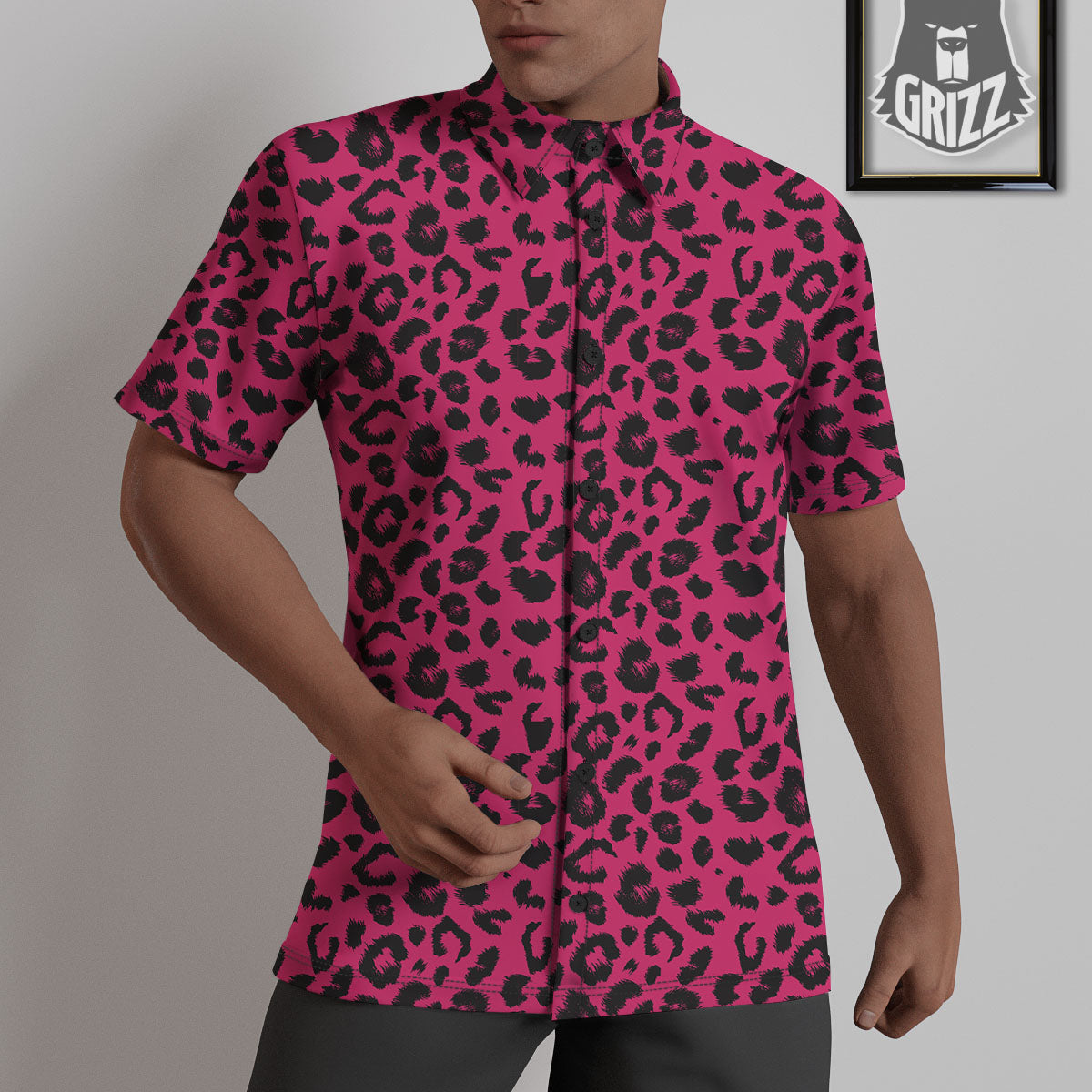 Leopard Hot Pink Print Untucked Shirts-grizzshop