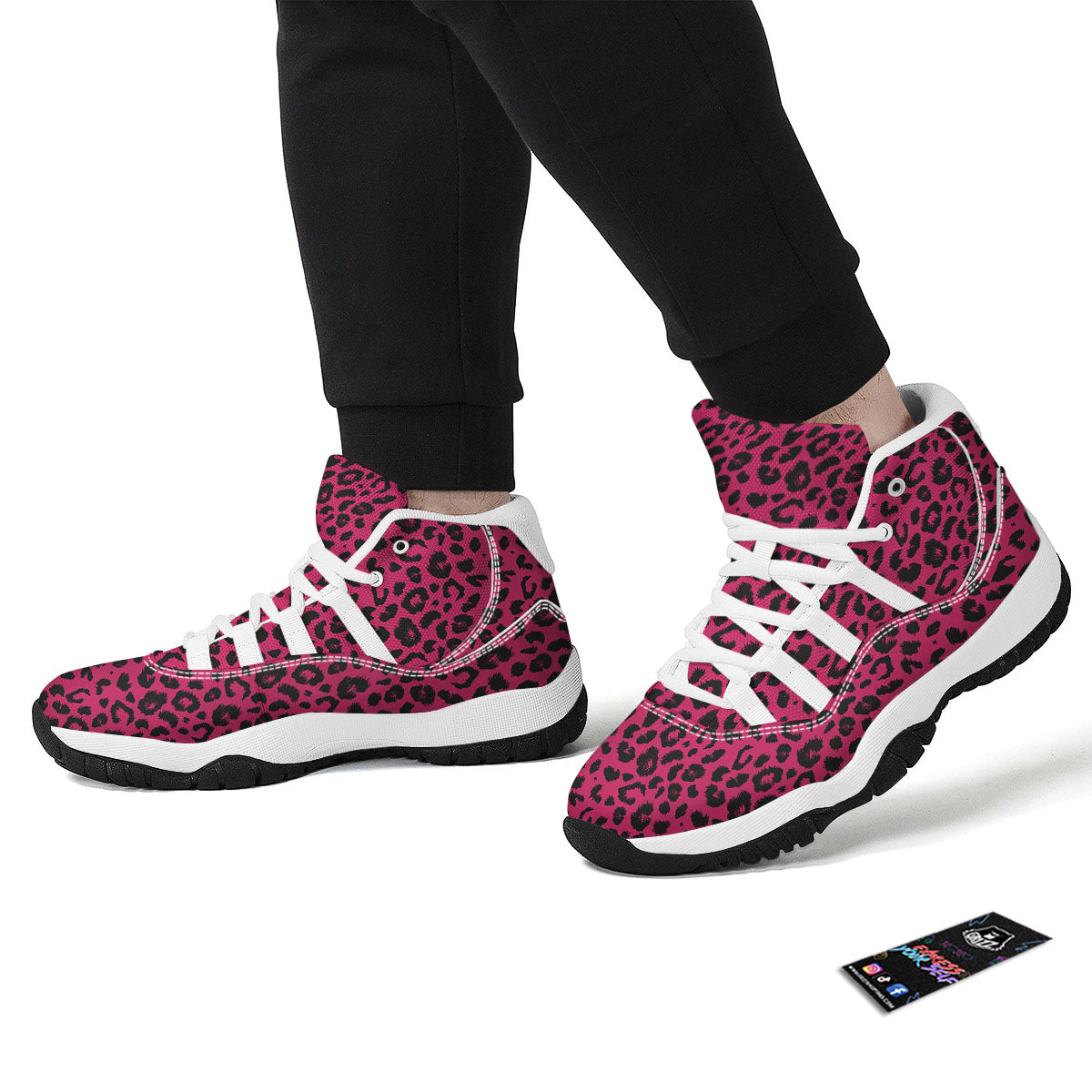 Leopard Hot Pink Print White Bball Shoes-grizzshop