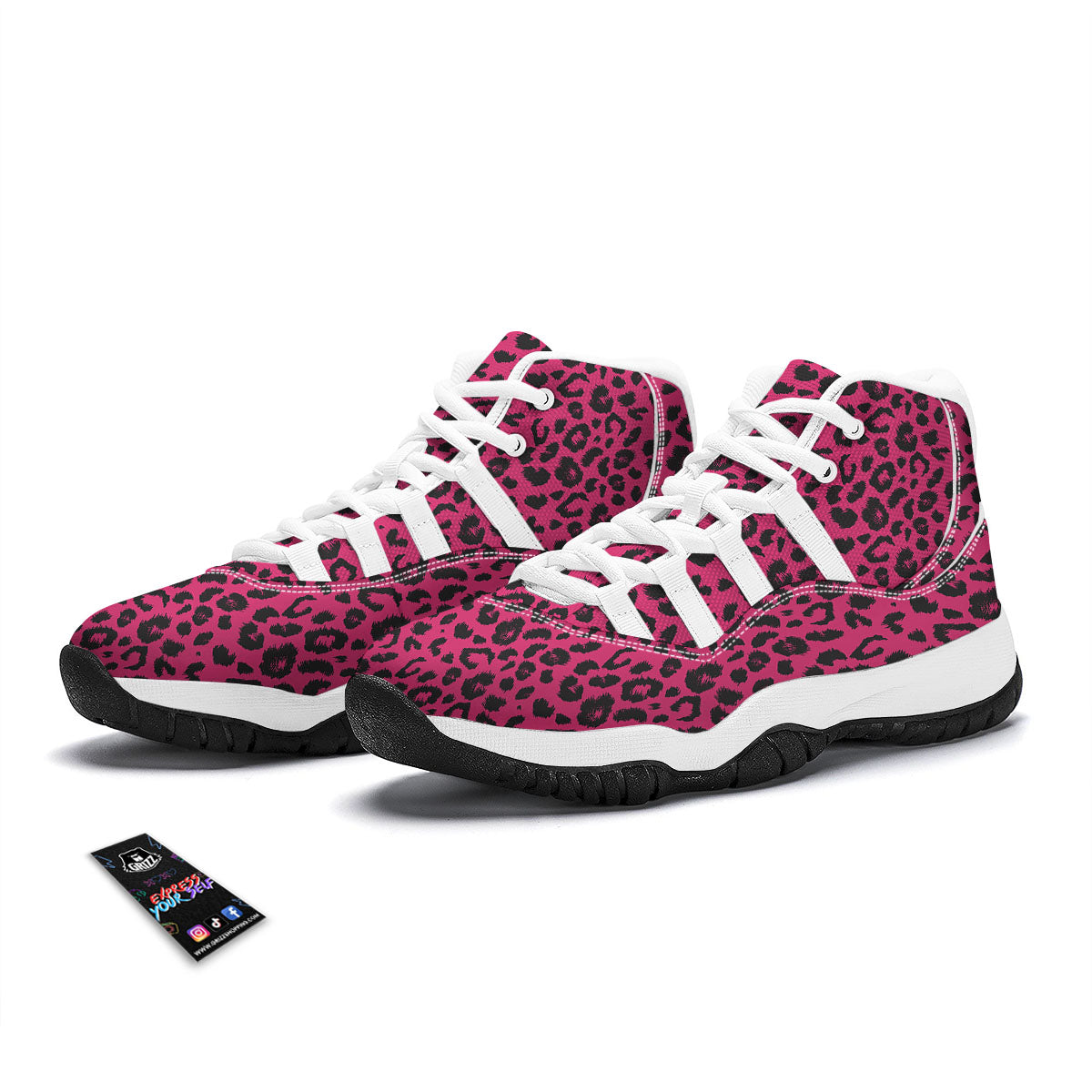 Leopard Hot Pink Print White Bball Shoes-grizzshop
