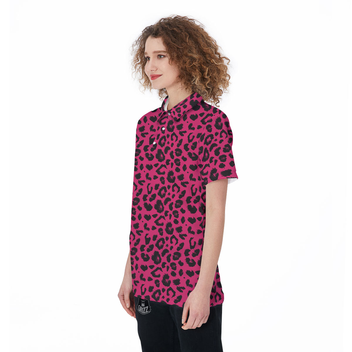 Leopard Hot Pink Print Women's Golf Shirts-grizzshop