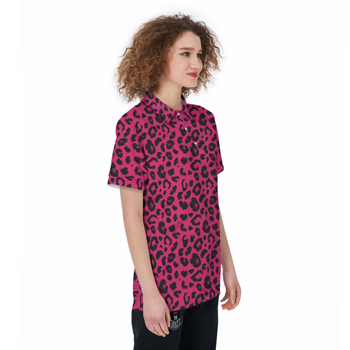 Leopard Hot Pink Print Women's Golf Shirts-grizzshop