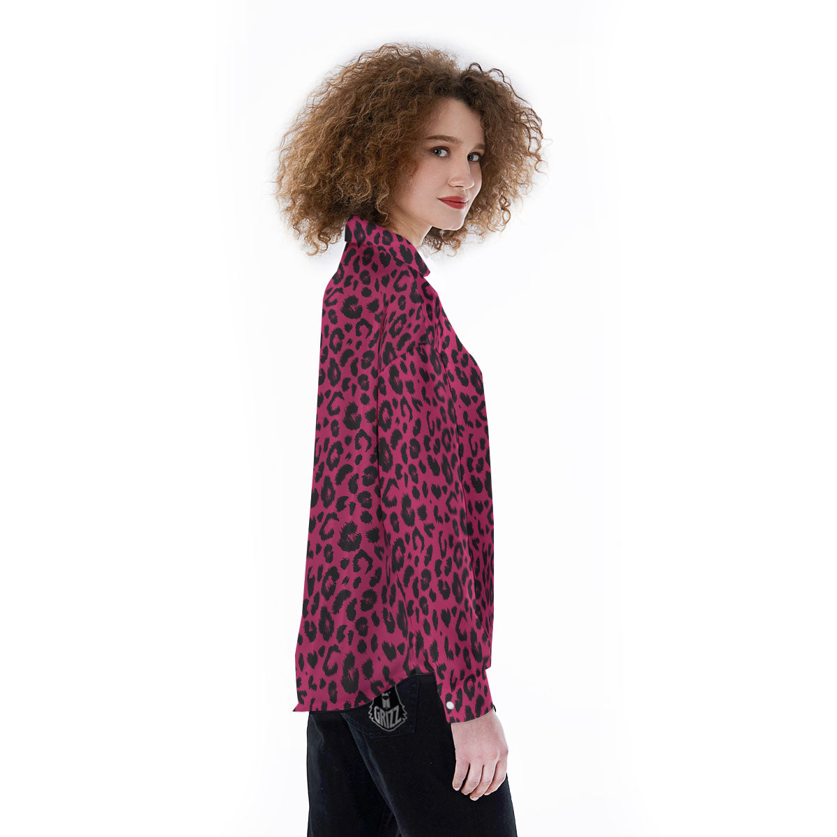 Leopard Hot Pink Print Women's Long Sleeve Shirts-grizzshop