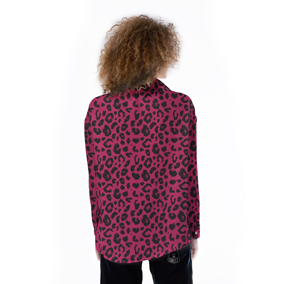 Leopard Hot Pink Print Women's Long Sleeve Shirts-grizzshop