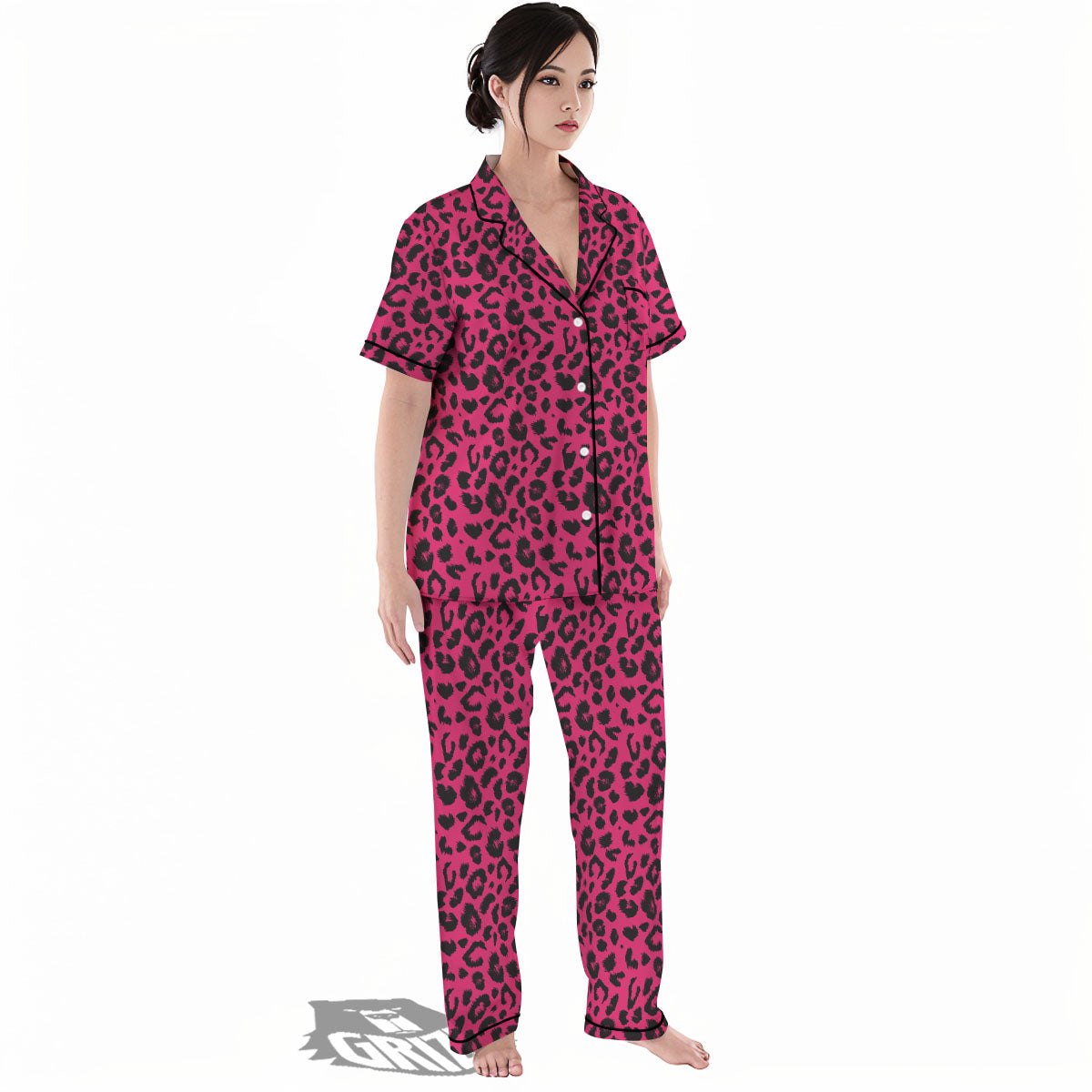 Leopard Hot Pink Print Women's Pajamas Set-grizzshop