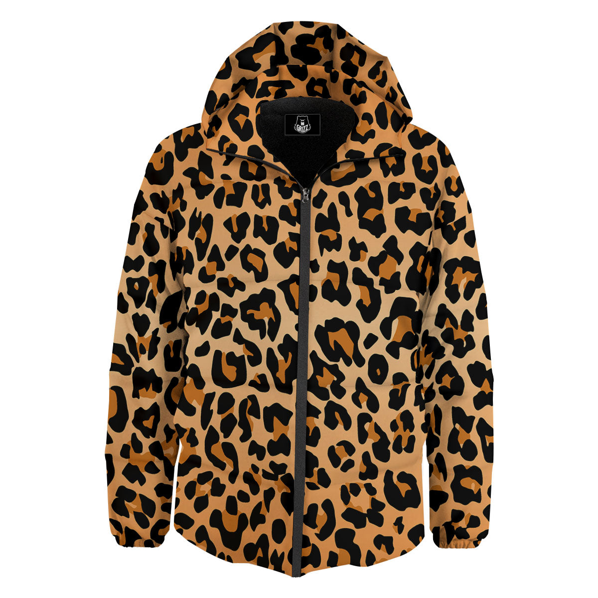 Leopard Orange Print Down Jacket-grizzshop