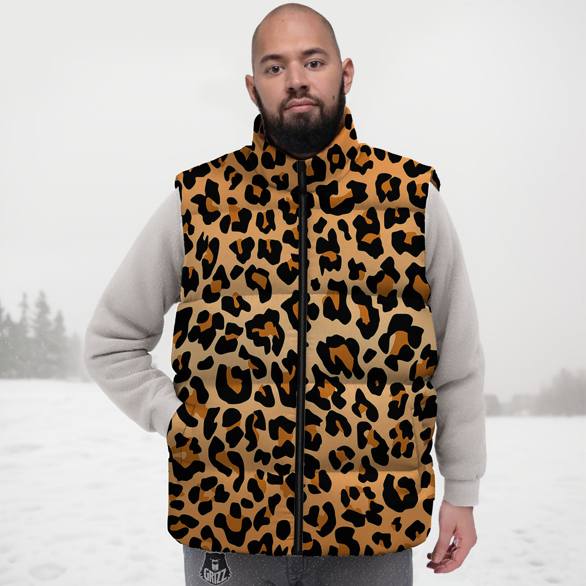 Leopard Orange Print Down Vest