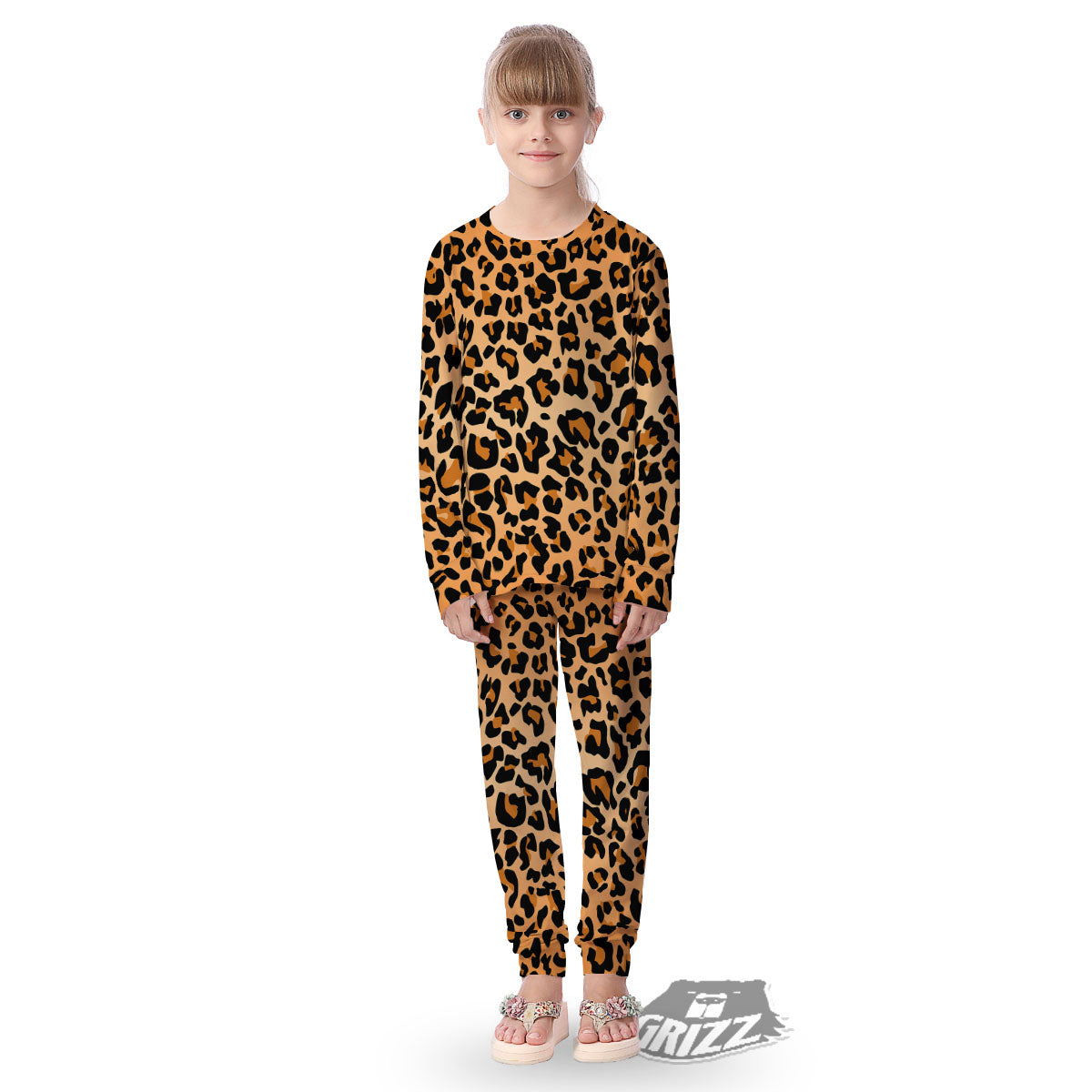 Leopard Orange Print Kid's Pajamas-grizzshop
