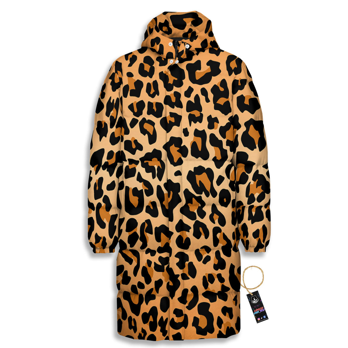 Leopard Orange Print Long Down Jacket-grizzshop