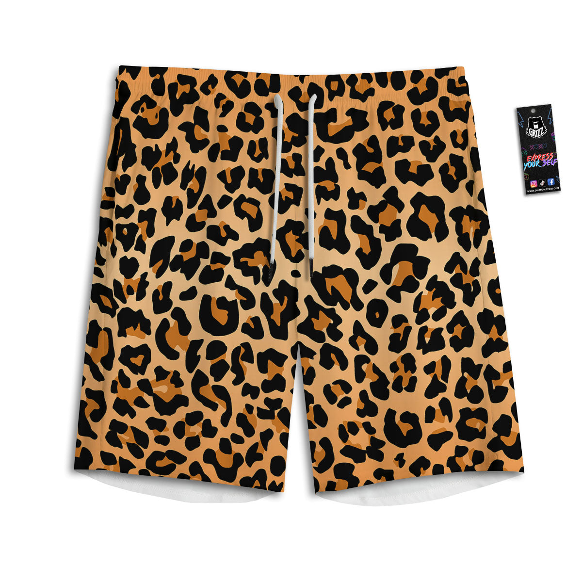 Leopard Orange Print Men's Athletic Shorts