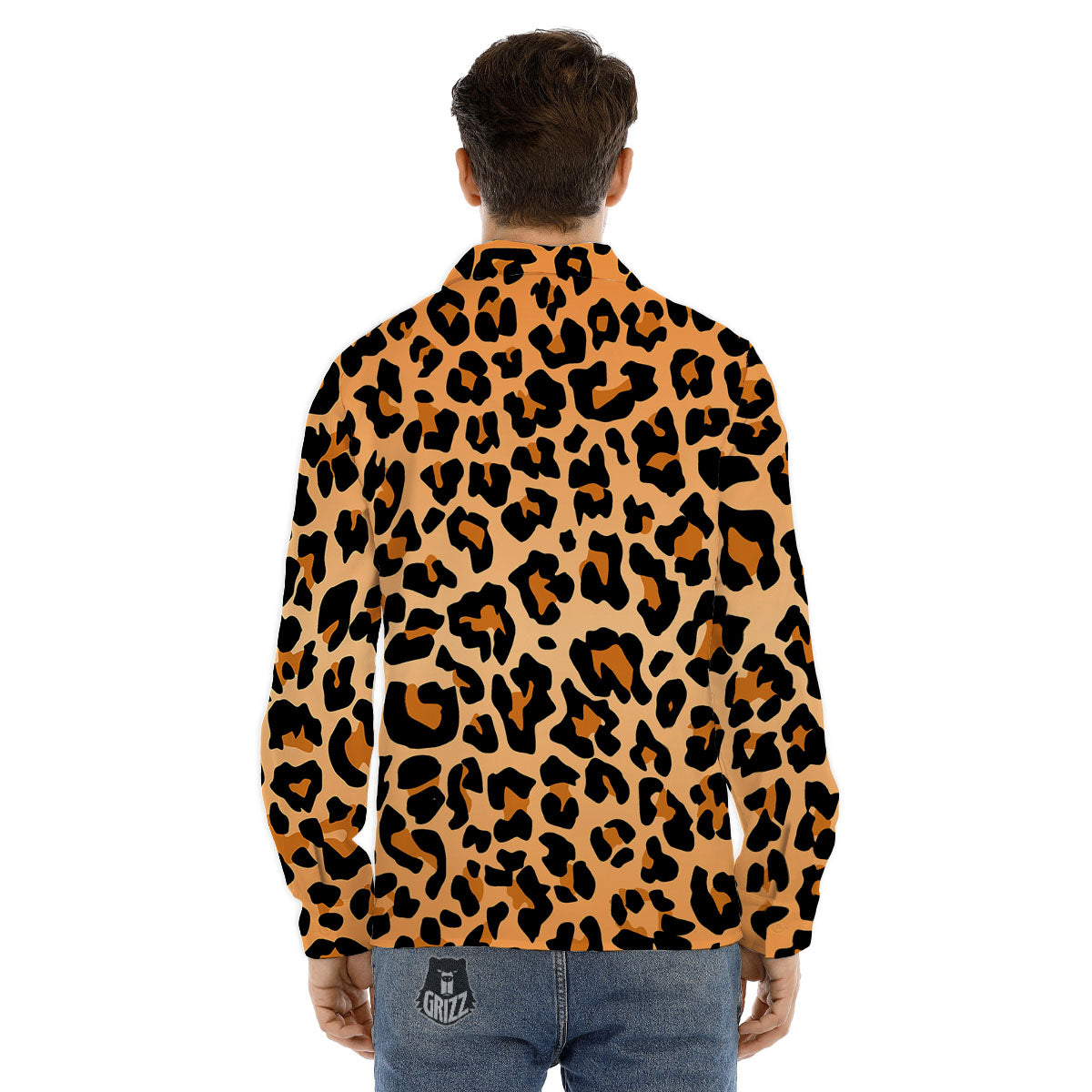 Leopard Orange Print Men's Dress Shirts-grizzshop
