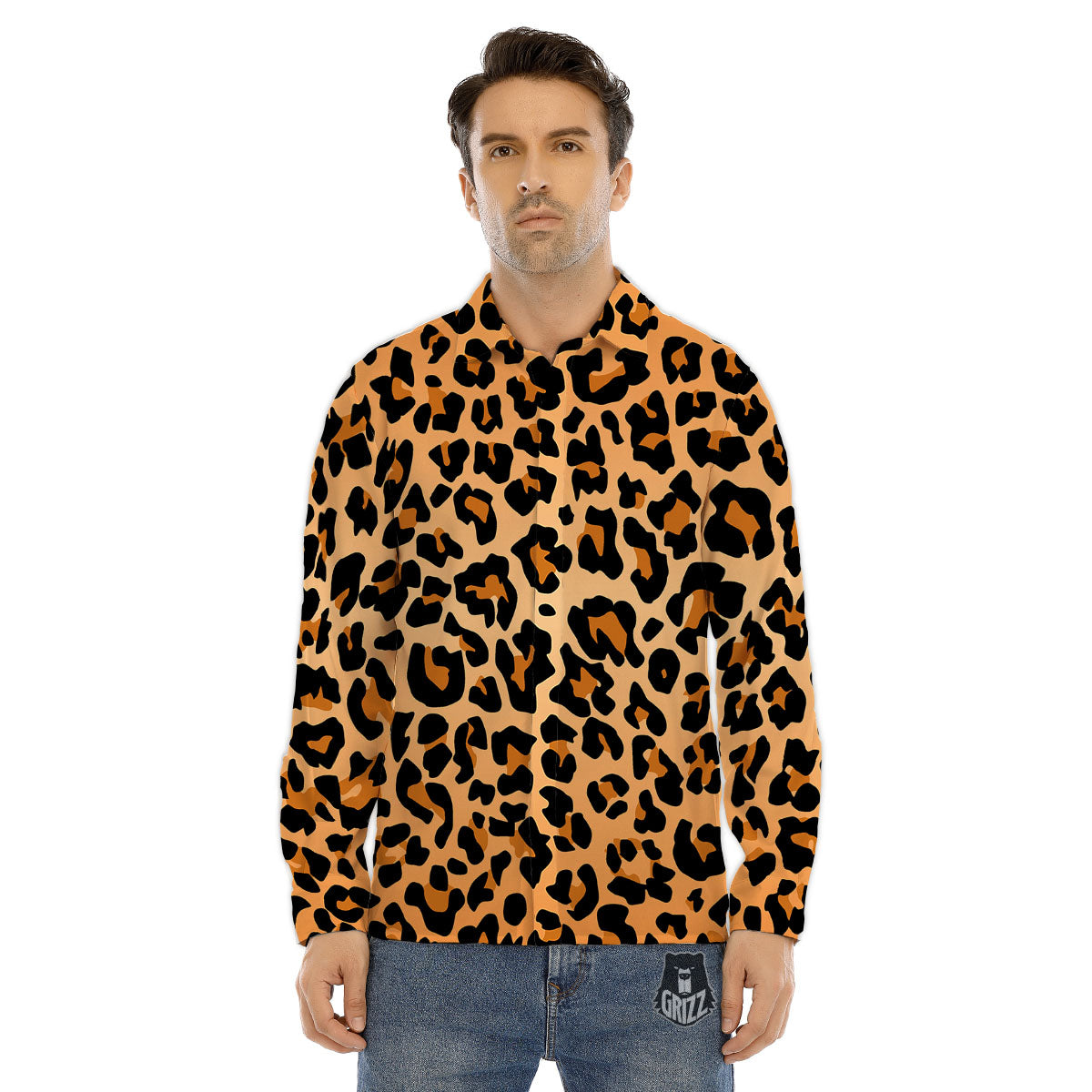 Leopard Orange Print Men's Dress Shirts-grizzshop