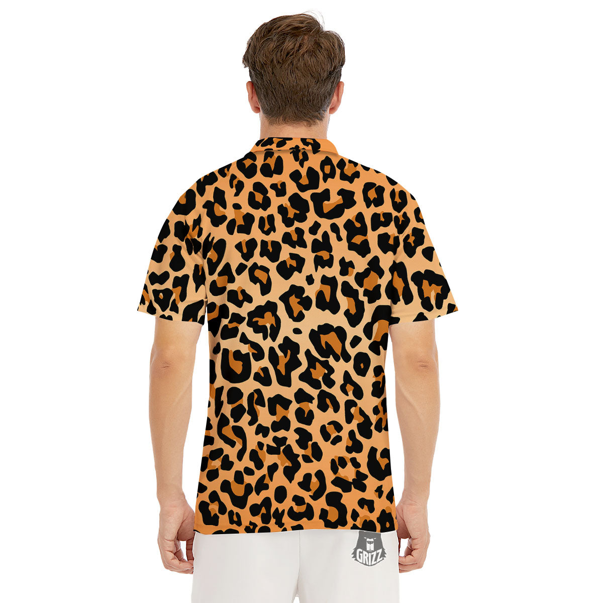 Leopard Orange Print Men's Golf Shirts-grizzshop