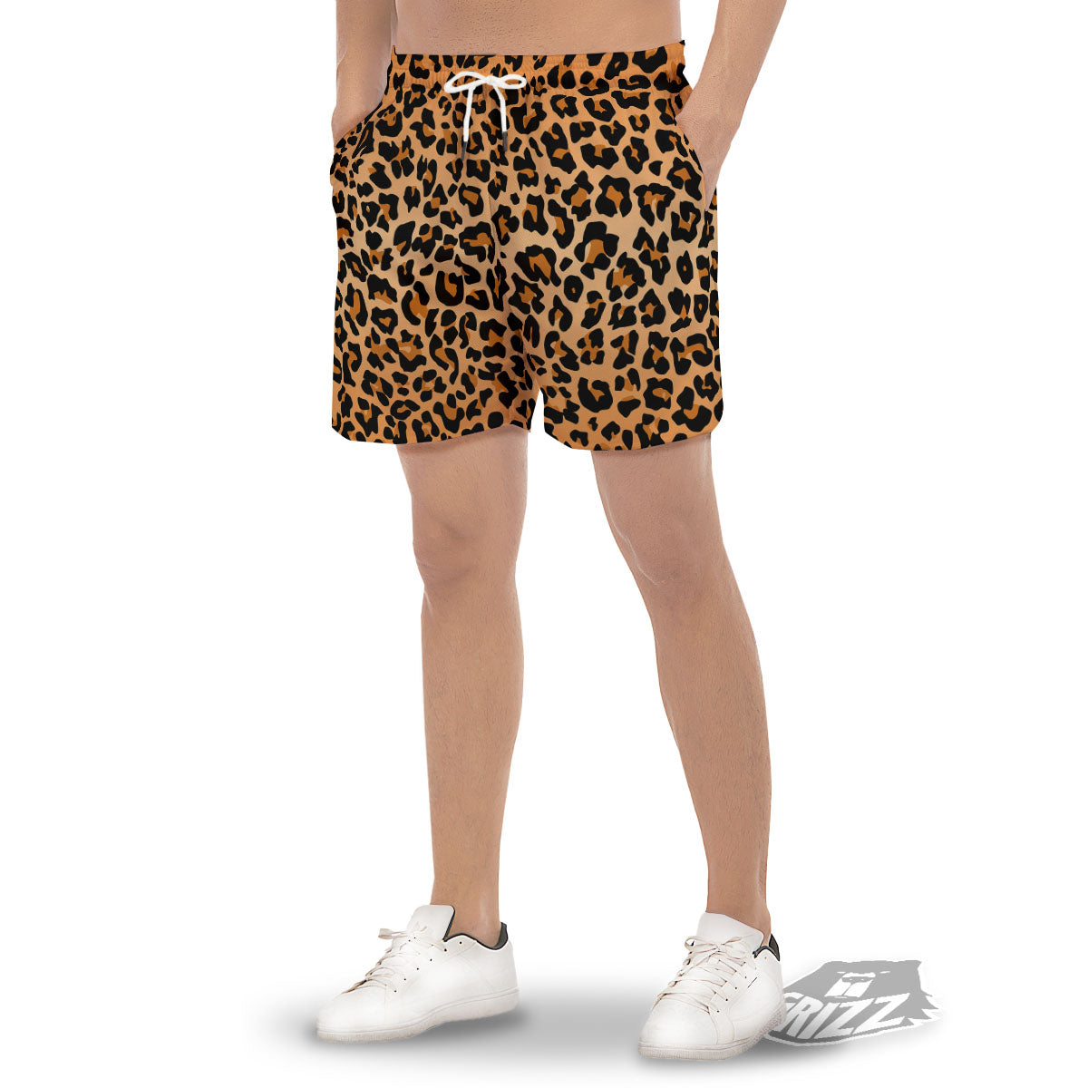 Leopard Orange Print Men's Gym Shorts-grizzshop