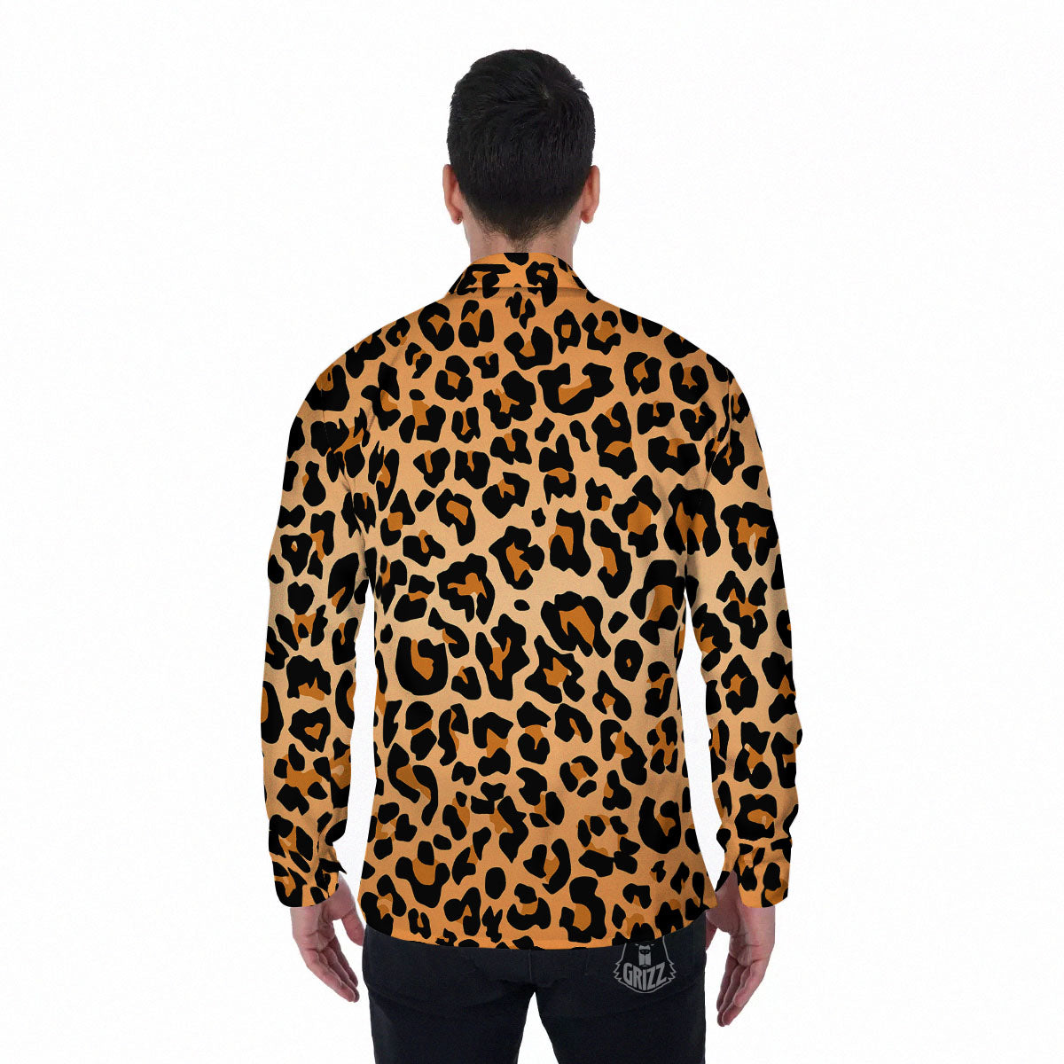 Leopard Orange Print Men's Long Sleeve Shirts-grizzshop