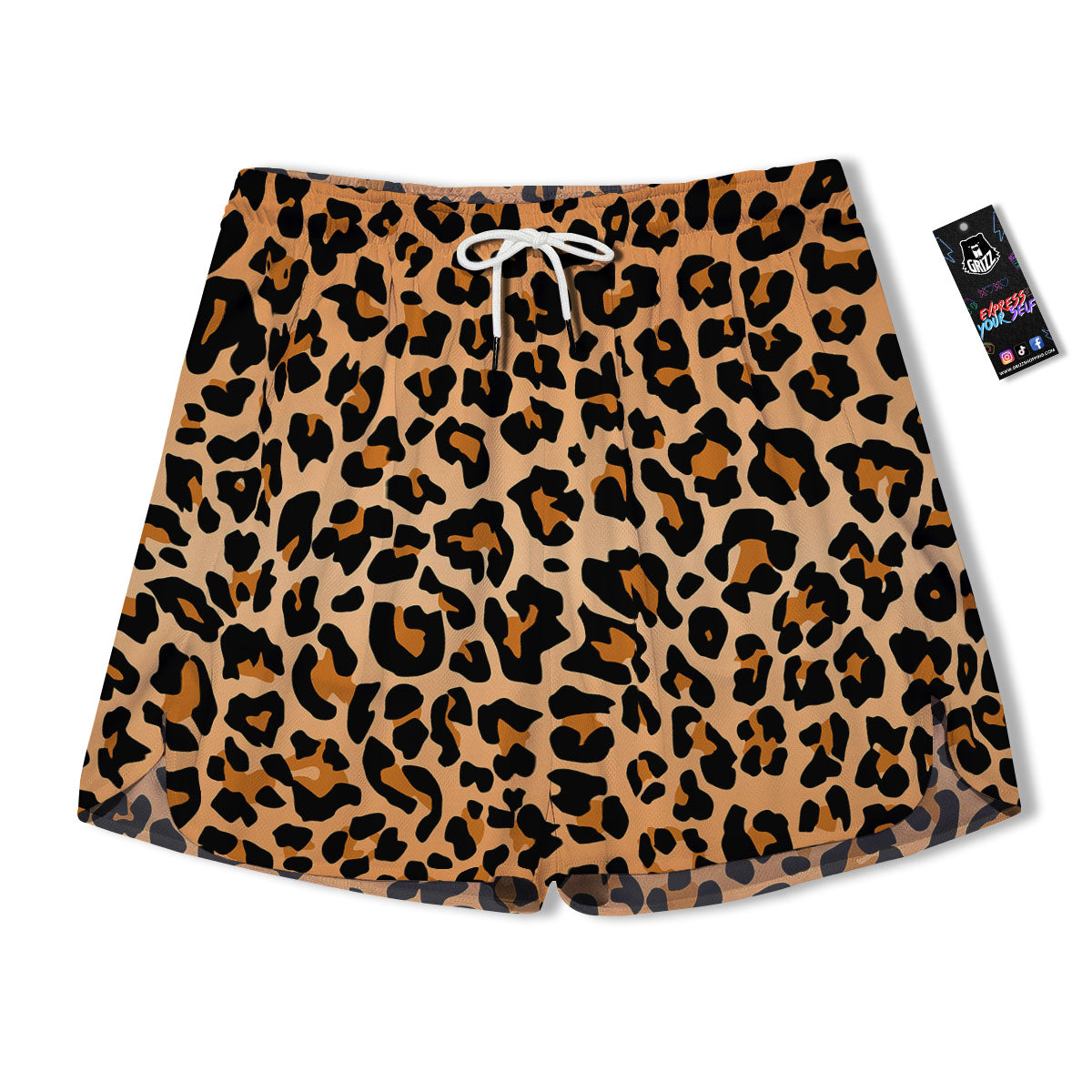 Leopard Orange Print Men's Running Shorts-grizzshop