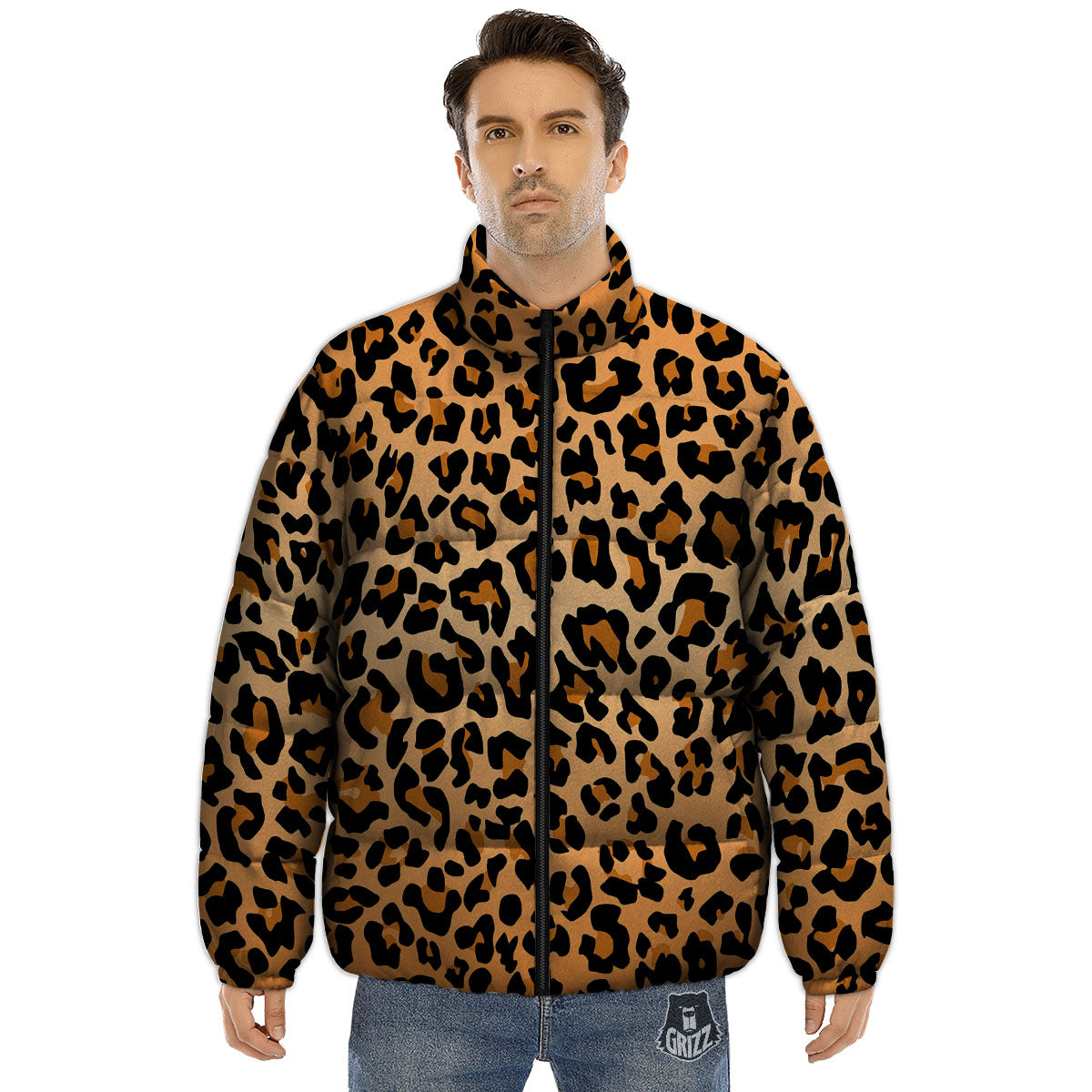 Leopard Orange Print Puffer Jacket-grizzshop