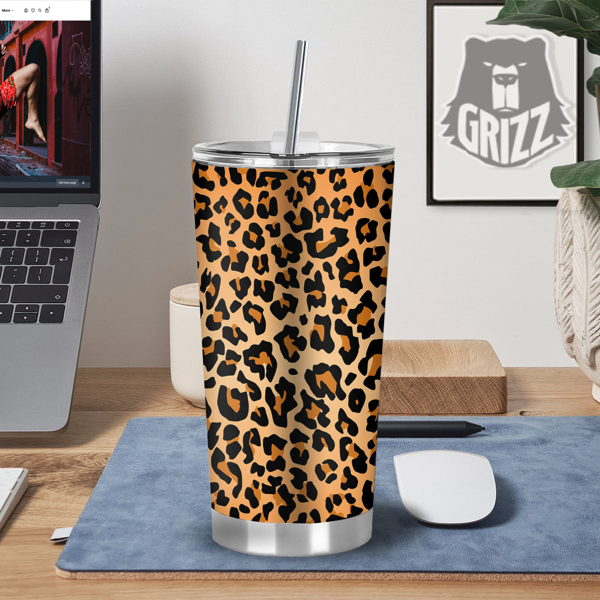 Leopard Orange Print Tumbler-grizzshop