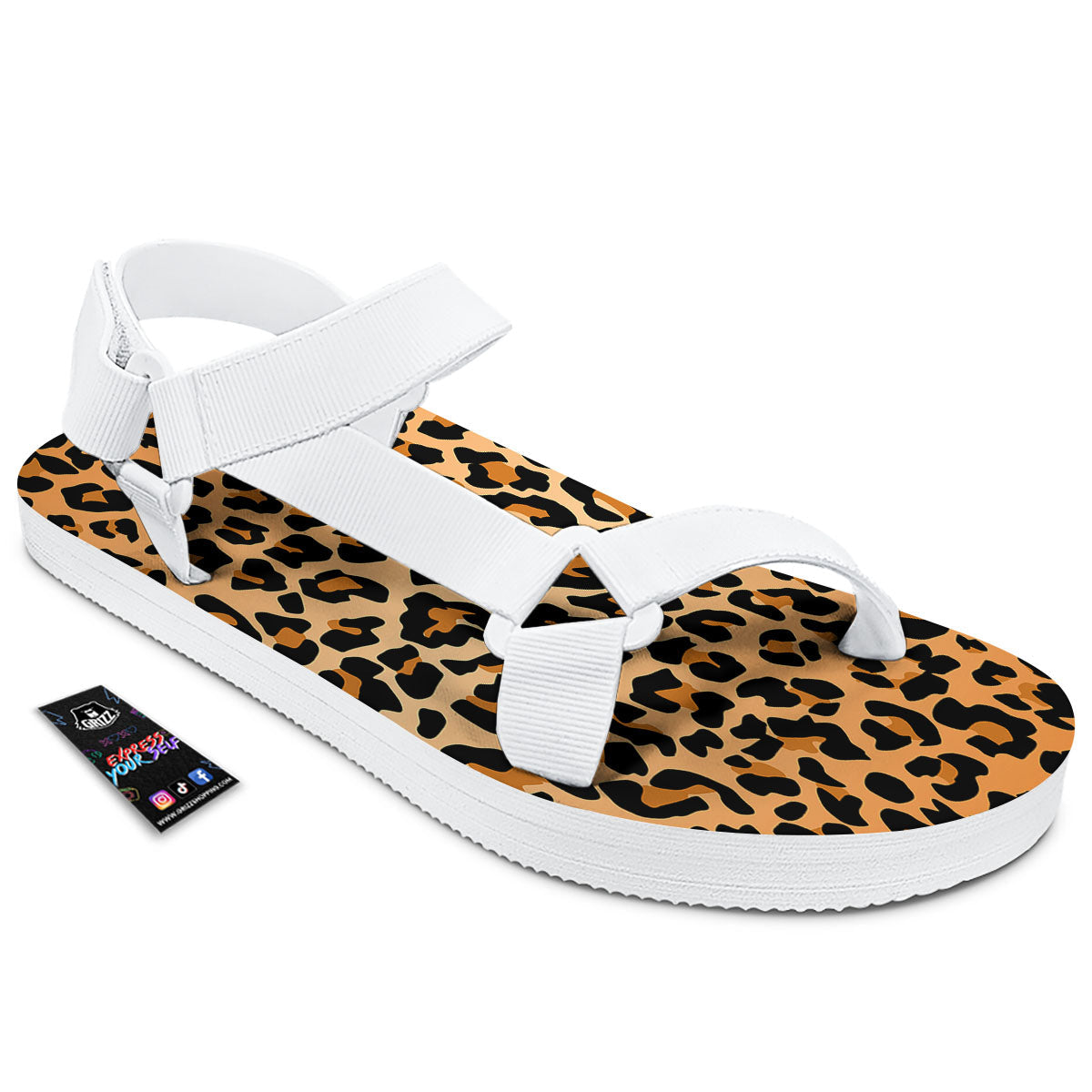 Leopard Orange Print White Open Toe Sandals-grizzshop
