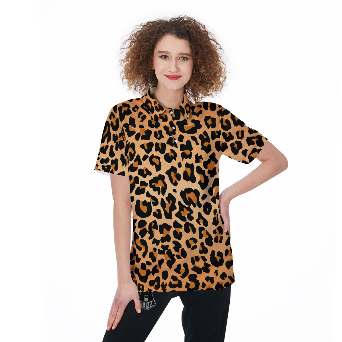 Leopard Orange Print Women's Golf Shirts-grizzshop