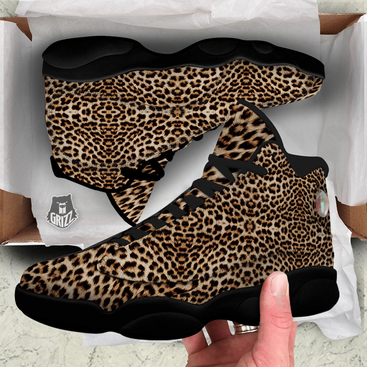 Leopard Pattern Black Basketball Shoes-grizzshop