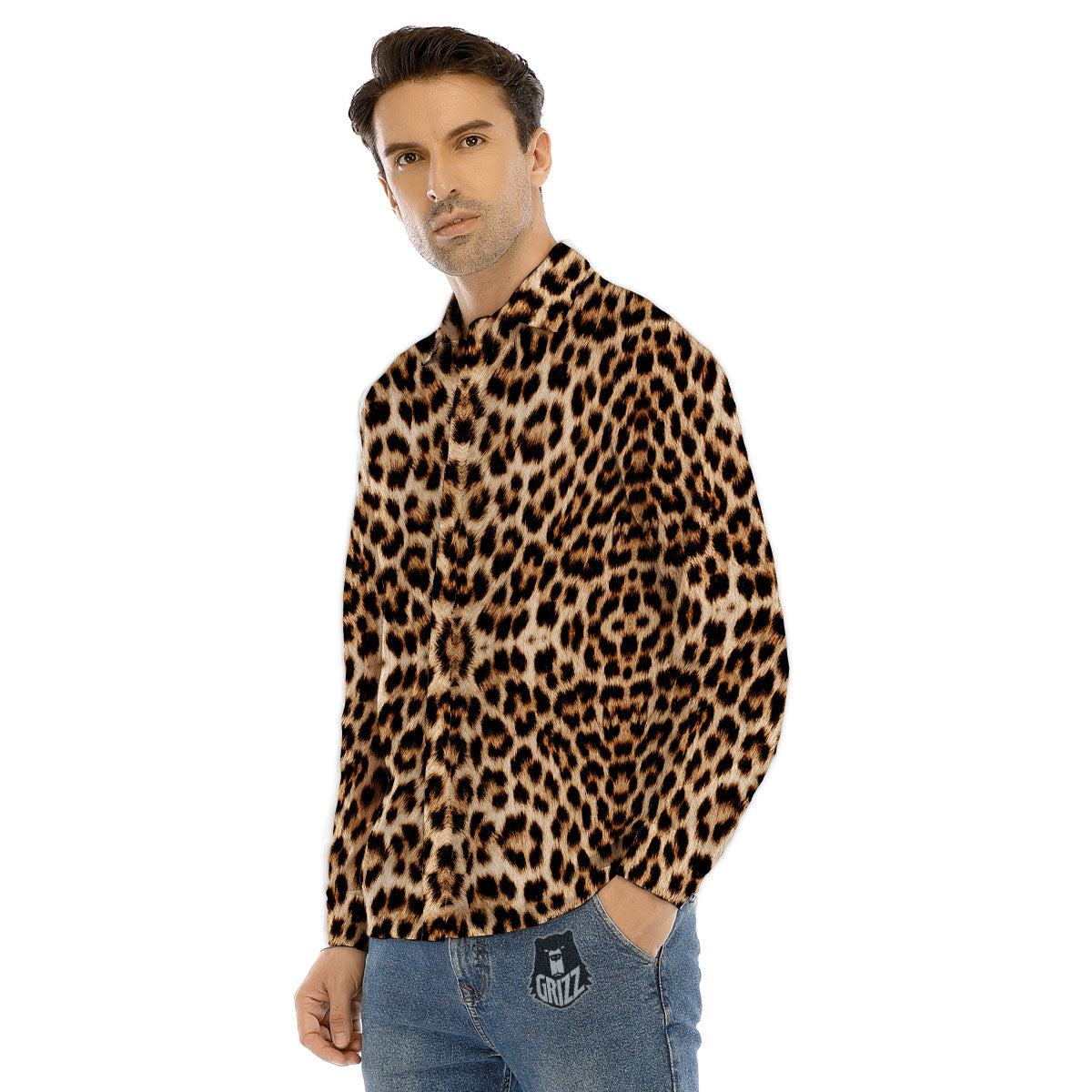 Leopard Pattern Men's Dress Shirts-grizzshop