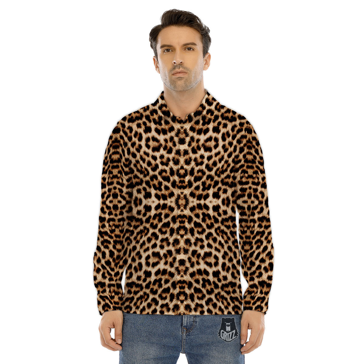 Leopard Pattern Men's Dress Shirts-grizzshop