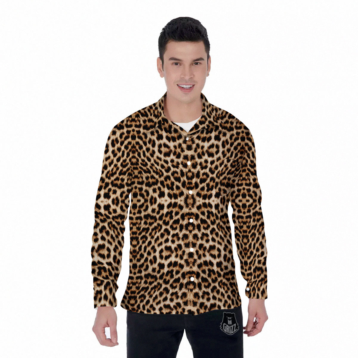 Leopard Pattern Men's Long Sleeve Shirts-grizzshop