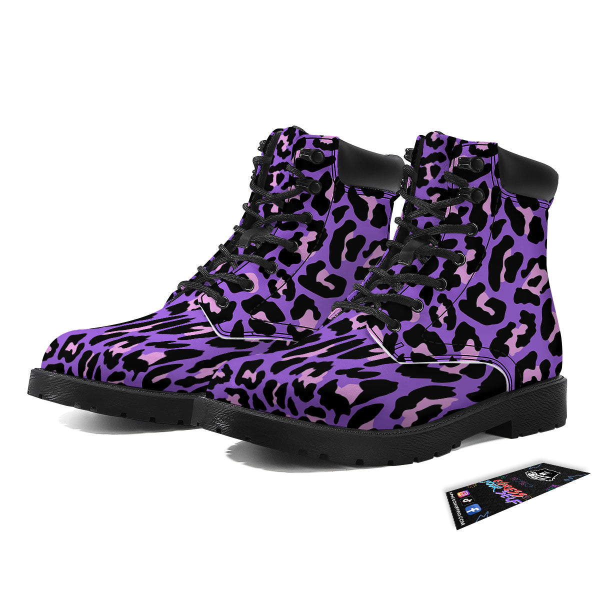 Leopard Pink And Purple Print Boots-grizzshop