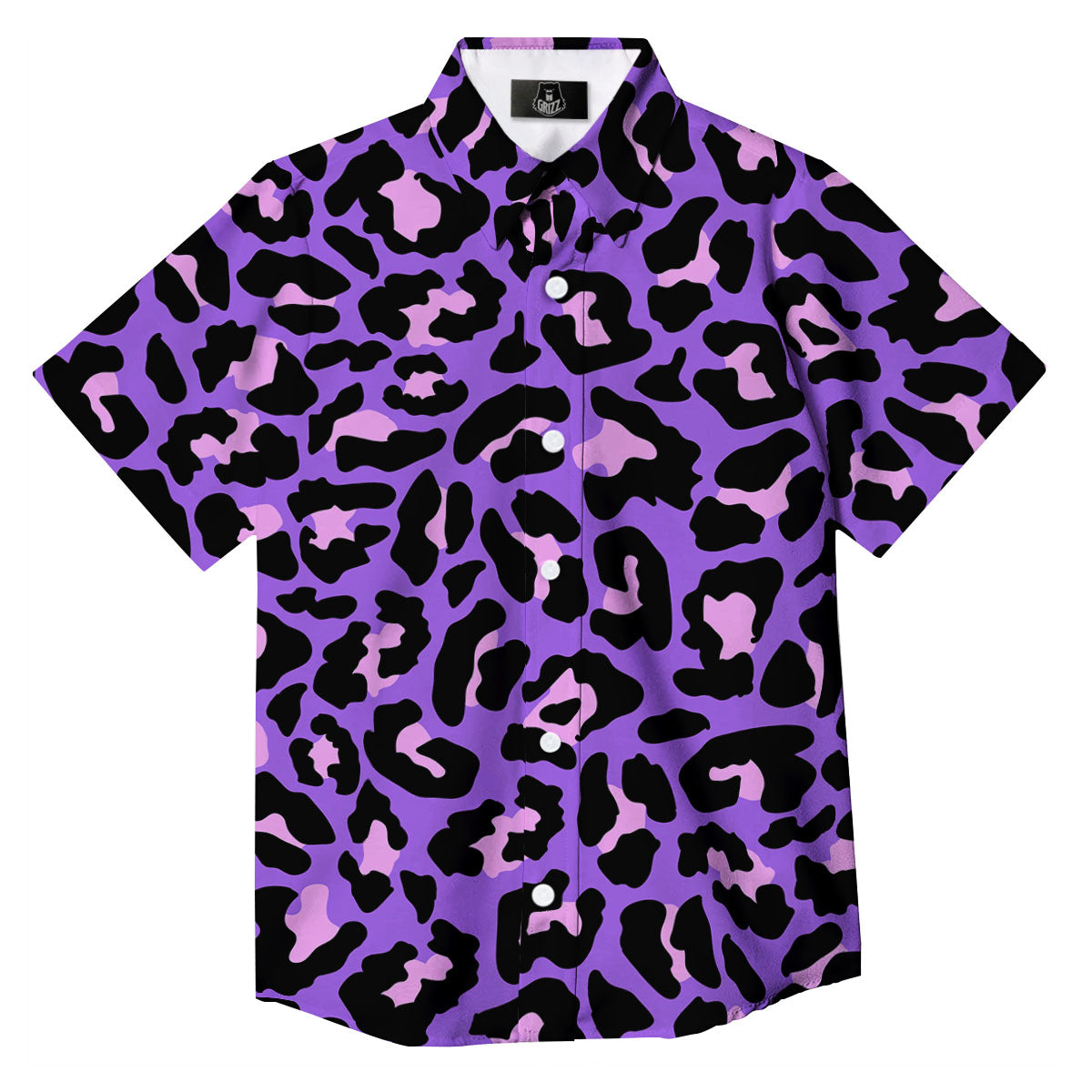 Leopard Pink And Purple Print Button Up Shirt-grizzshop